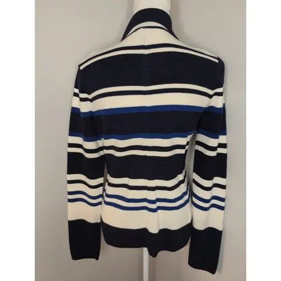 Ann Taylor M blue striped cozy preppy blazer jacket - Picture 3 of 7